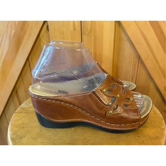 Spring Step Ankita Leather Slide Wedge US 6.5-7 Sandals Shoes Butterfly - Picture 1 of 8